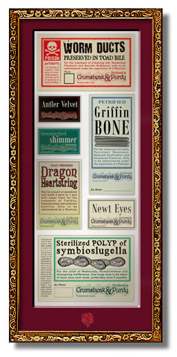 Antique apothecary labels framed